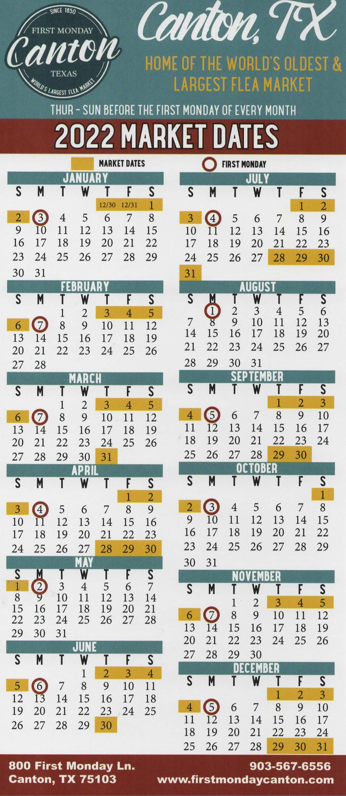 First Monday Calendar | The Canton Guide